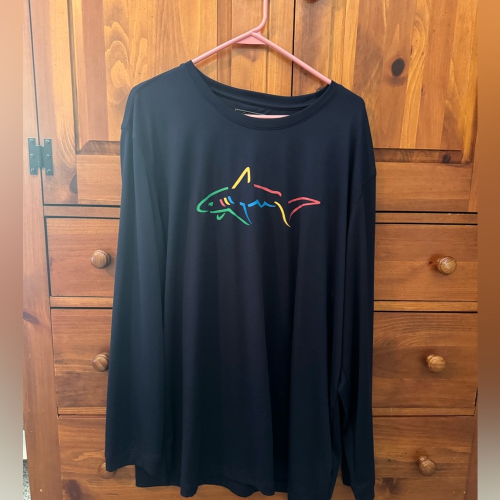 Men’s Greg Norman Collection Long Sleeve Shark Logo T-shirt, size XXL